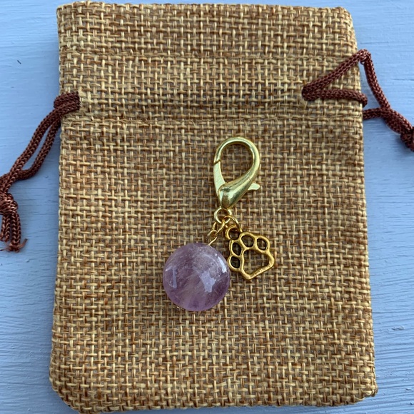 2/20$ Gold Plated Amethyst 💜 Crystal Pet Charm Crystal Dog Collar Charm - Picture 1 of 4